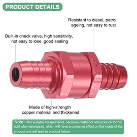 M METERXITY 2-Pack Fuel Oil Check Valve, 1/2" Aluminum Alloy Non Return One Way Check Valve for Fuel Line/Petrol/Diesel/Water/Oil/Gas [Red]