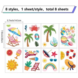 CRASPIRE 8 Sheets Coconut Window Sticker Sun Crab Sunglass Sunshade Wall Clings Summer Peel and Stick Paster Waterproof Large Decal for Home Stairway Restaurant Kitchen Showcase Glass Doors PVC Decor