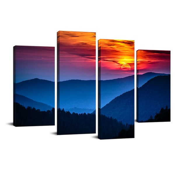 iLOOKLiKE Great Smoky Mountains National Park Wall Art Tennessee Gatlinburg Pigeon Forge Wall Decor National Park Sunrise Painting Pictures Forest Photo Artwork Stretched and Framed for Living Room Bedroom