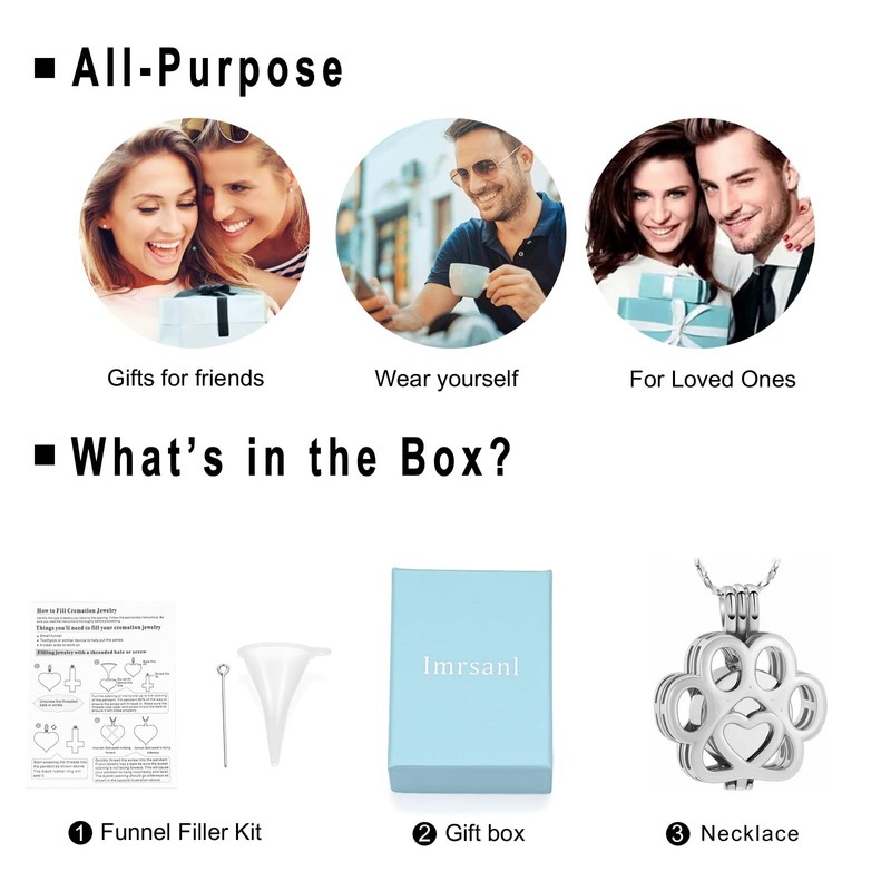 Imrsanl Pet Cremation Jewelry for Ashes Pendant Paw Print Pet