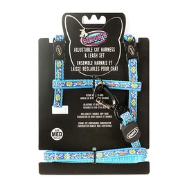 Simon's Cat Harness and Leash Set Fully Adjustable at Neck and Back, Durable Snap Hook and Metal D Ring, with 48" Leash (Blue Floral med)