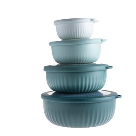 COOK WITH COLOR Prep Bowls - Wide Mixing Bowls Nesting Plastic Meal Prep Bowl Set with Lids - Small Bowls Food Containers in Multiple Sizes (Teal Ombre)