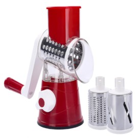 Manual Rotary Cheese Grater & Mandoline Slicer with Stainless Steel Blades for Vegetables, Nuts, Carrots, Cucumbers, Zucchini (Blue