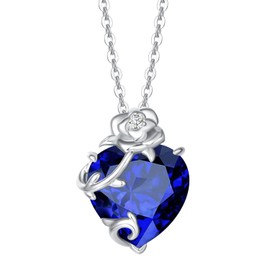 FANCIME Heart Rose Sapphire Birthstone Necklace for Women, Sterling Silver September Birthstone Pendent Necklace, Birthday Mother's Day Christmas Gifts Jewellery for Women Girls Wife