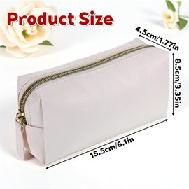 FdcZeyxior Small Cosmetic Bags, Portable Makeup Pouch, Simple Elegant Travel Cosmetic Bag, Leather Makeup Bag with Zipper for Women Lipstick Eyeshadow Eyebrow Pencil, Beige