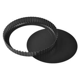 Bakeley 9-Inch Round Tart Pan with Loose Removable Bottom, Non-Stick Carbon Steel Quiche Pan for Oven Baking (Black)