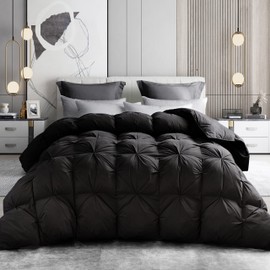 Alanzimo Pinch Pleat Palatial King 120x98 Goose Down Comforter Duvet Inserts - Luxury All Season Black Bedding Down Feathers Comforter Hotel Grand - Medium Warmth