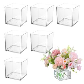 6pcs Acrylic Square Clear Flower Vase,5" x 5" x 5 Inch Clear Cube Centerpiece Vases,Square Floral Vases Candle Holder for Table Centerpiece,Wedding,Party,Home Office Decoration