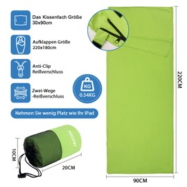 JAICOM Sleeping Bag, Ultralight Silk Sleeping Bag for Travel, Comfortable and Soft Sleeping Bag, Small Pack Size, Made of Microfibre, Ideal for Summer, Backpacking, Hotels and Huts