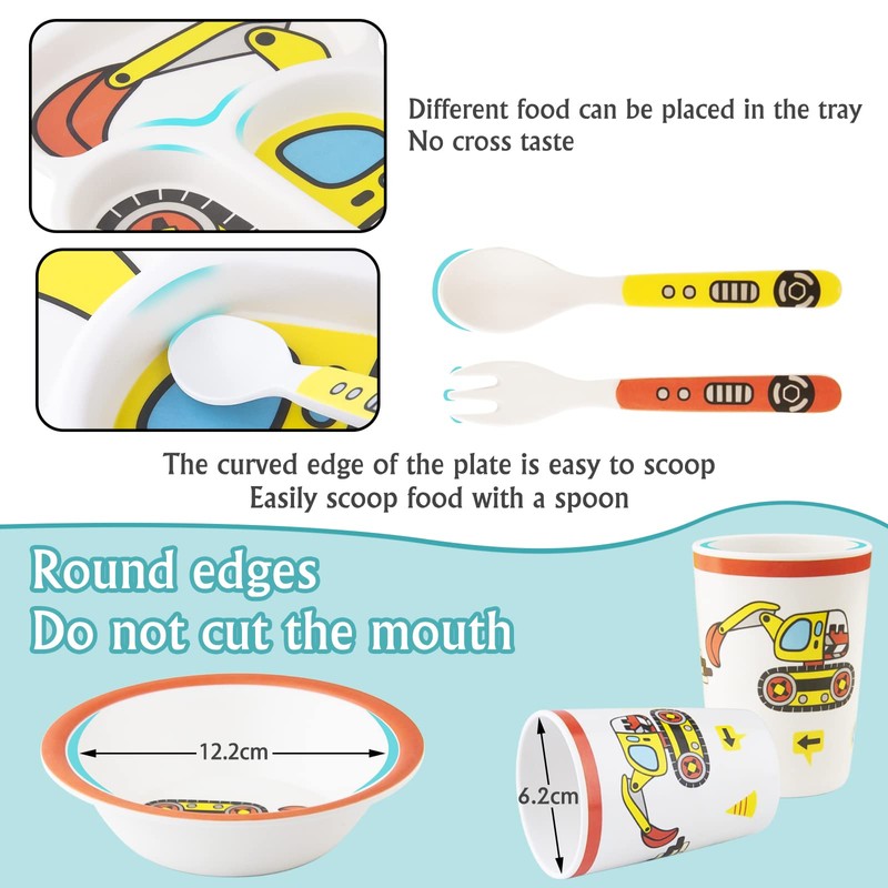 Kids Tableware Set, Included Plate Bowl Cup Fork and Spoon