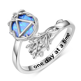 qielizhu Sobriety Rings 925 Sterling Silver Sobriety Rings for Women Alcoholics Anonymous Ring Best Sobriety Gifts Sobriety Gifts AA ring Jewelry for Women, Sterling Silver, Blue Opal