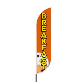 Breakfast Sign feather flag for Outdoor by Mavis Print | 11.5 FEET Long Polyester Outdoor Banner Flag for Easy Hang | HD Print Swooper I Flag Only for Food Advertising | Made in USA I Flag Only1