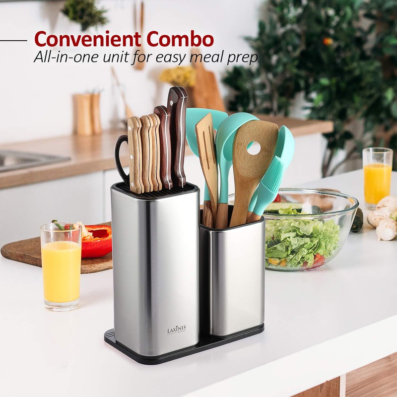 Knife Holder and Utensil Holder - Stainless-Steel Modern Rectangular Design