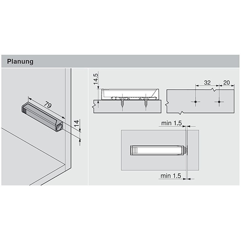 Gedotec Pressure Catch Door Damper TIP-ON 956A1004 Long Version with