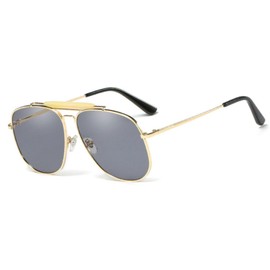 Freckles Mark Unique Retro Sunglasses for Womens Mens Double Bridge Aviator Sunglasses (Grey/Gold)