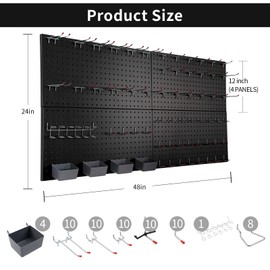 Peg Board for Wall 48x24 inch with 63 Pcs Hooks Accessories, Garage Storage Black Pegboard Wall Organizer, Metal Pegboard Panels with Hooks, Modular Wall Mounted Control Peg Board Tool Organization