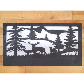 Knotty Oar Wood Shop Mountain Nature Deer Scene Hidden Gun Safe Concealment Handgun Storage Cabinet - Magnetic, Without Light