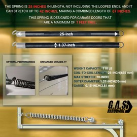 G.A.S Hardware Heavy-Duty Double-Looped Garage Door Extension Springs Bundle 110 lb (White) Springs, 3" Pulleys, and Extension Cables for 7' Feet Garage Door | Garage Door Hardware Parts