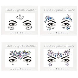 Maquillali Gemas Facial, Face Jewels Decoracion, Rhinestone, 4 Piezas de Tatuajes de Cristales Adhesivos Brillantes (Diseño-1)