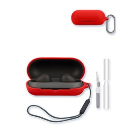 Case for Sony WF-C700N Truly Wireless Noise Canceling Earbud Headphones,Soft Protective,BOVUGAC Silicone Case Cover with Keychain & Cleaning Kit & Lanyard for WF-C700N Earbuds-Red