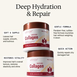 WOTION Collagen Hair Treatment Deep Repair Conditioning Argan Oil Collagen Hair Mask Essence for Dry Damaged Hair All Hair Types 16.90 oz 500ml