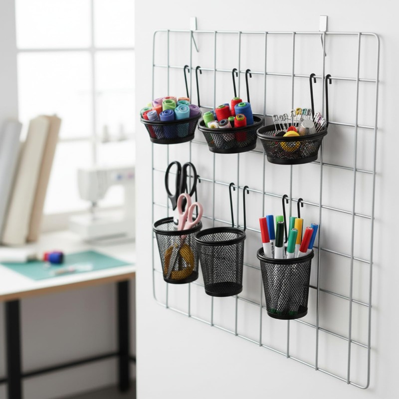 Otoolling 6 Pcs Grid Wall Cups with Ring Hooks Hanging