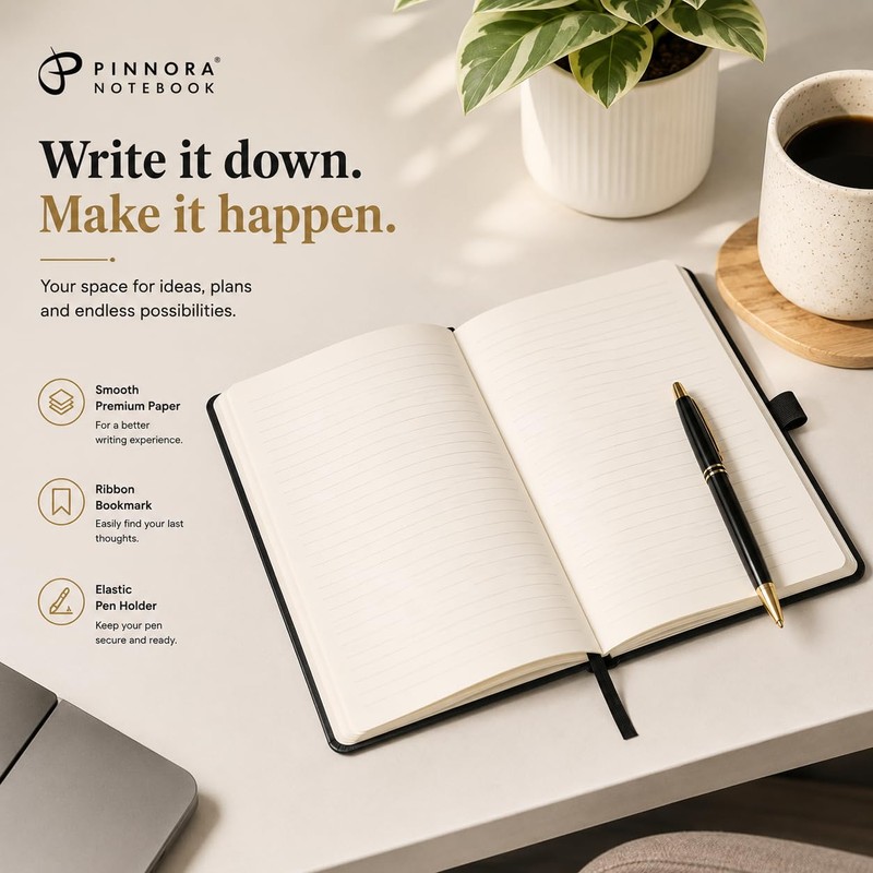 Pinnora Red A5 Notebook – Lined Everyday Journal Notebook &