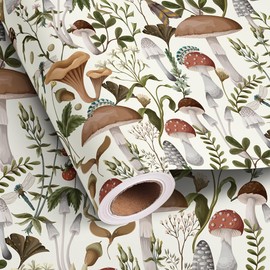Altarho Mushroom Wrapping Paper Roll for Kids Adults - 17 Inch x 20 Feet - White Mushroom Woodland Plant Design Funny Gift Wrap for Birthday Spring Summer Holiday Christmas Total 28.5sq.ft