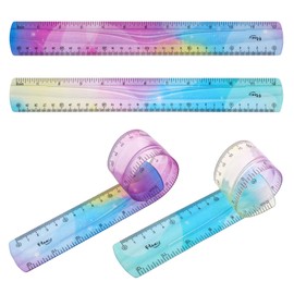 2 PCS Flexible Ruler 30CM/12inch Dual Scale Bendable Ruler Pastel Clear Straight Rulers Shatterproof Rulers for Kids Students School Office Stationary