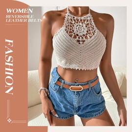 JASGOOD Skinny Reversible Belts for Women Thin Leather Belt for Dresses Jeans Pants with Gold Silver Buckle,1Pack,Black/Brown S