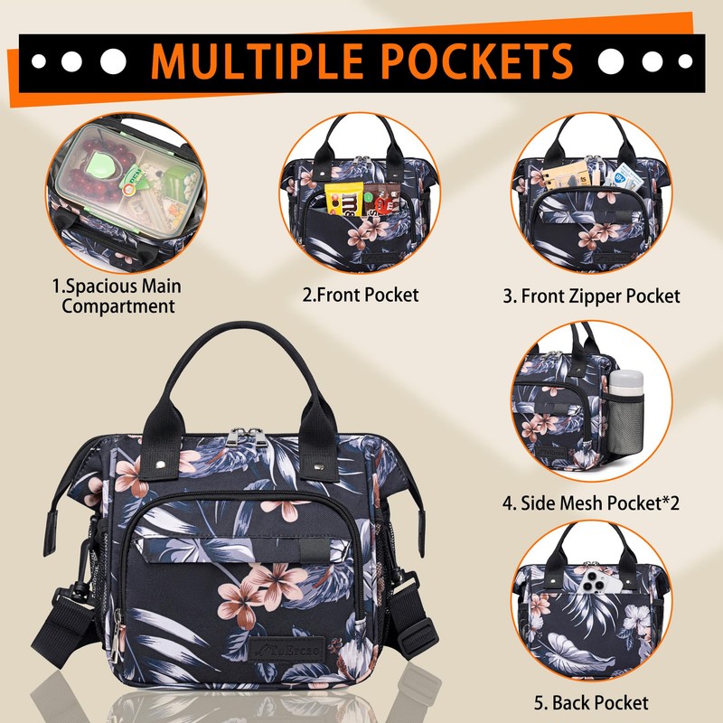 TuErCao Hibiscus Small Lunch Bag Lightweight Insulated Lunch Box for