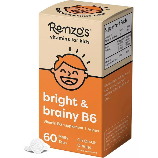 Renzo's Vitamina B6 Piridoxina Para Niños Sabor Naranja 60 Tab Usa