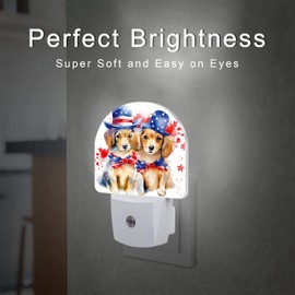 sndheke USA Flag Dog Couple Night Light Plug into Wall, American Patriotic Cute Dogs Dusk to Dawn Night Light Plug in,0.5w Energy Saving Sleep Friendly Night Light for Kids Boys Girls Home Decor