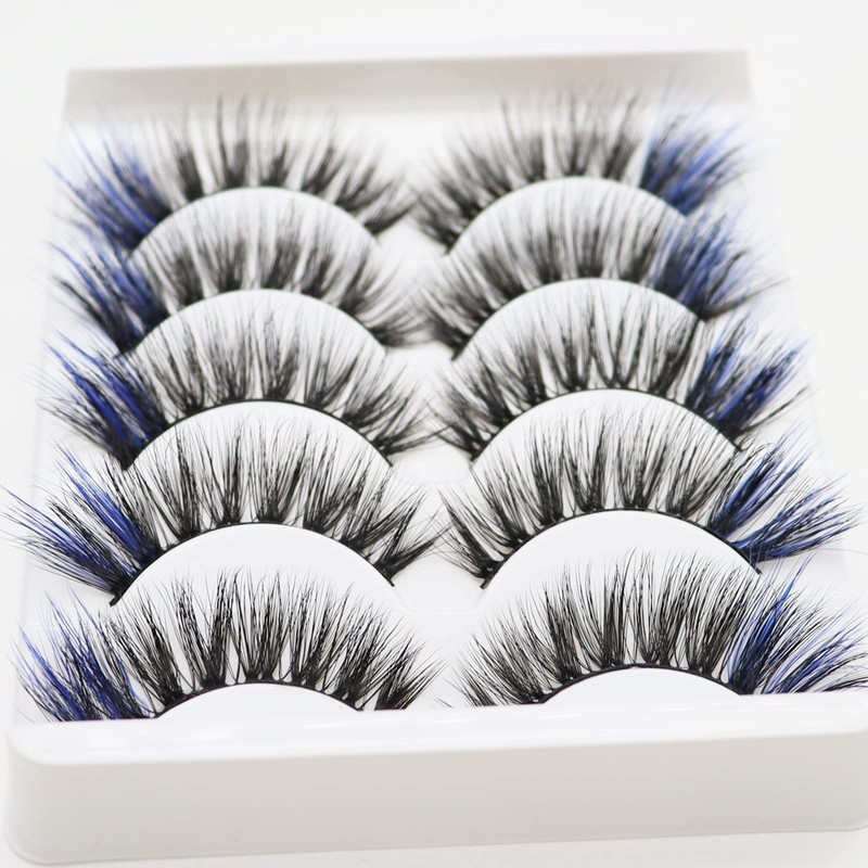 DAODER False Eyelashes Colored Lashes Fluffy Wispy with Blue Color