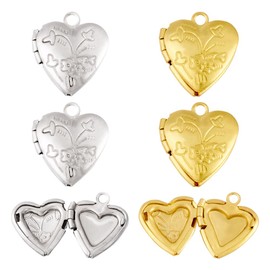 KISSITTY 4Pcs Heart Shape Locket Pendants Golden Platinum Heart Photo Frame Charms Brass Memory Photo Charms for DIY Necklace Making