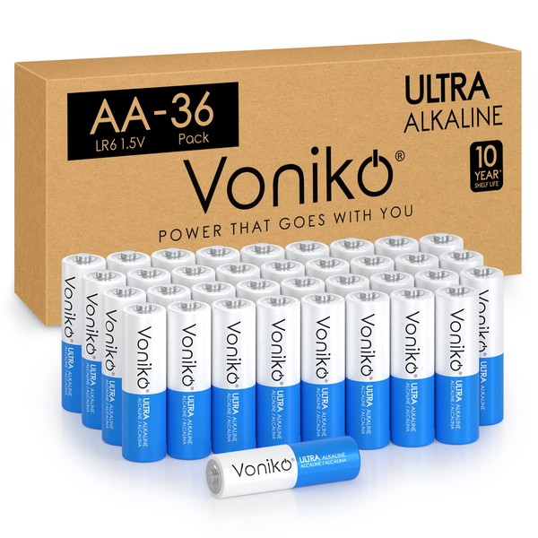 Voniko - Premium Grade AA Batteries - 36 Pack - Alkaline Double A Battery - Ultra Long-Lasting, Leakproof 1.5v Batteries - 10-Year Shelf Life