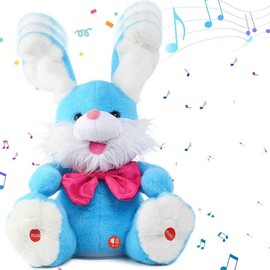 Children's Day Gift Talking Bunny Repeats What You Say Peek-A-Boo Toy - Soft Plush 11.8 Inches with Volume Adjustable, Singing Features & Interactive Buttons:_Blue
