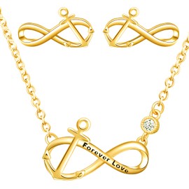 Yumilok Women's Necklace Earrings Jewellery Set 925 Sterling Silver with Infinity Symbol Infinity Anchor Pendant for Women Girls, Sterling Silver Sterling Silver Zirconia, Cubic Zirconia