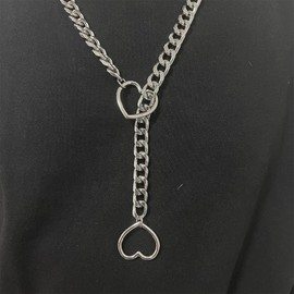 RIJXU Heart Slip Chain Choker for Women 24" 29" 34" Silver Chunky Chains Choker Necklace Thick Long Chain Collar Punk Rock Outfits for Women (29in, Silver Heart)