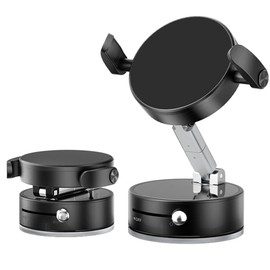 Upgrated Vacuum Magnetic Suction Phone Mount, Retractable Foldable Strong Magnetic Phone Holder with Armrest Clip for All Smartphones Mini Vacuum Suction Cup Car Phone Stand for Smooth Surface (A9)