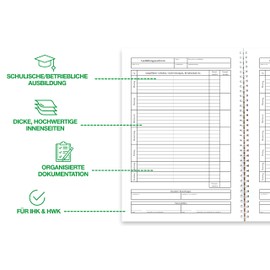 1 x training certificate report booklet for training, filable in folder, DIN A4, 55 weeks, extremely stable, thick inner pages, daily to keep training book for IHK, crafts, 1 week = 1 page