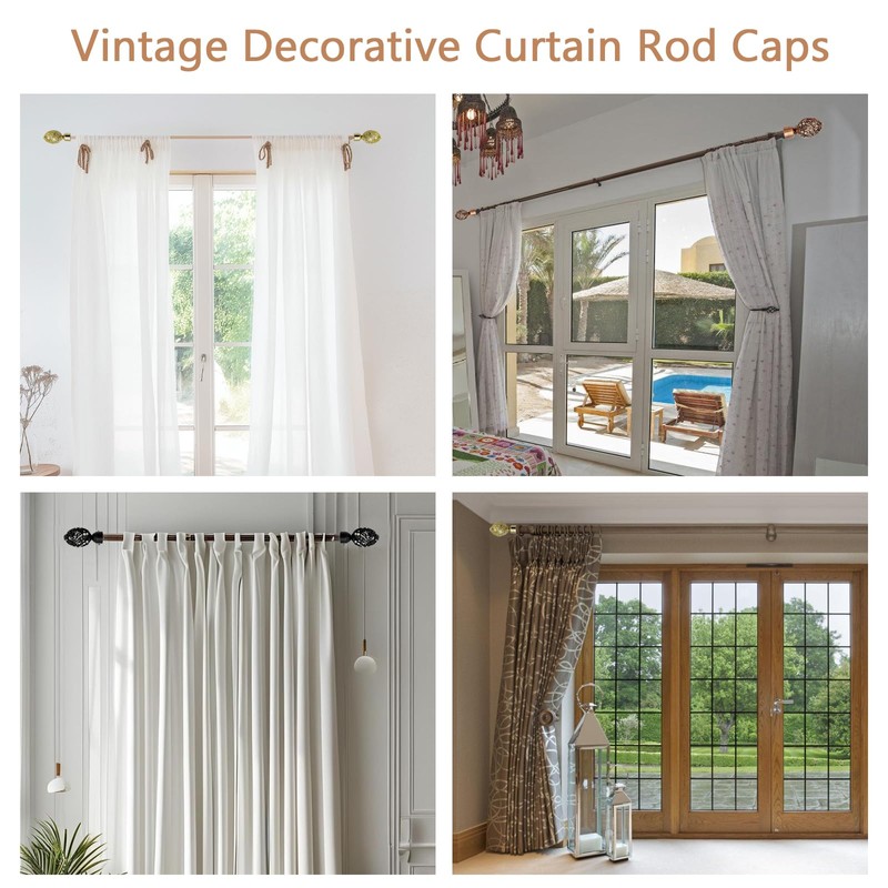 2-Pack Curtain Rod End Caps – Iron Finials with Screws,