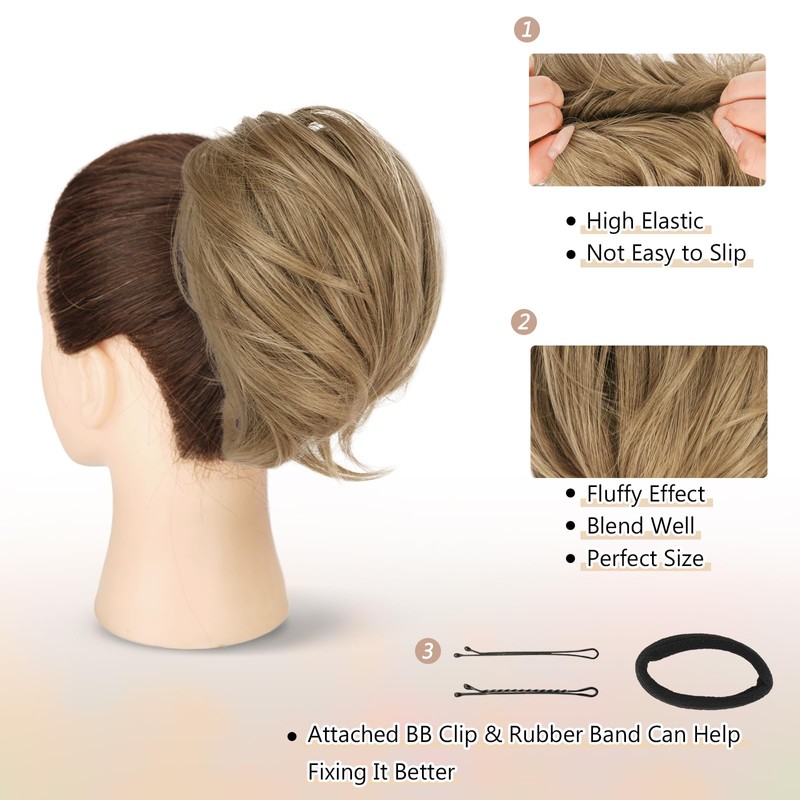 BARSDAR Straight Hair Bun Extensions - Short Straight Ponytail Hair