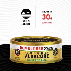 Bumble Bee Prime Solid White Albacore Tuna in Olive Oil, 5 oz Can - Premium Wild Caught Tuna - 30g Protein per Serving - Non-GMO Project Verified, Gluten Free, Kosher