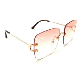Dweebzilla Oversized Square Slim Rimless Luxury Aviator Sunglasses (Gold & Tortoise Frame, Pink Gradient Lenses)