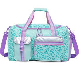 Oruiji Kids Duffle Bag Girls Women Travel Bag Gifts Overnight Bag for Girls Women Tote Bag Sleepover Bag for Girls Gym Dance Bag with Shoes Compartment, Love Green