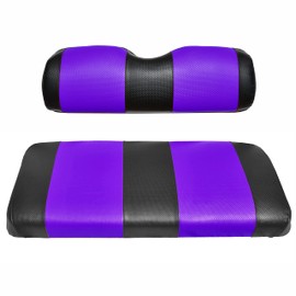 EZGO TXT Replacement Golf Cart Seat Cover Staple On Installation - 2 Piece - Premium Marine Vinyl - 5 Panel Stitching - Two-Tone (Black & Purple)