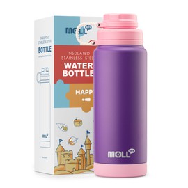 Mollcity 24 oz Water Bottle Stainless Steel Double Wall Vacuum Insulated Water Bottle for School-Travel Leak Proof Water Flask for Kids (Purple)