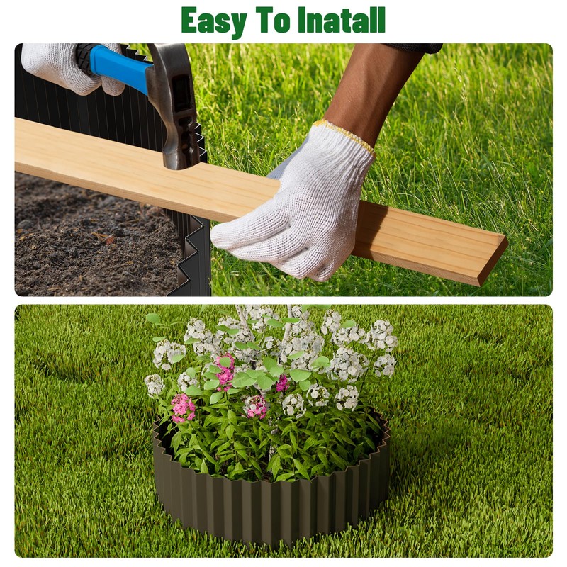 SnugNiture Corrugated Metal Garden Edging,8" x 20' Sturdy Lawn Edging