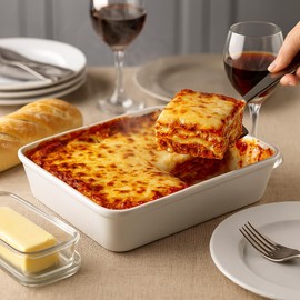 HIC Kitchen Rectangular Lasagna Pan, Fine White Porcelain, 13 x 9 x 2.5-Inches